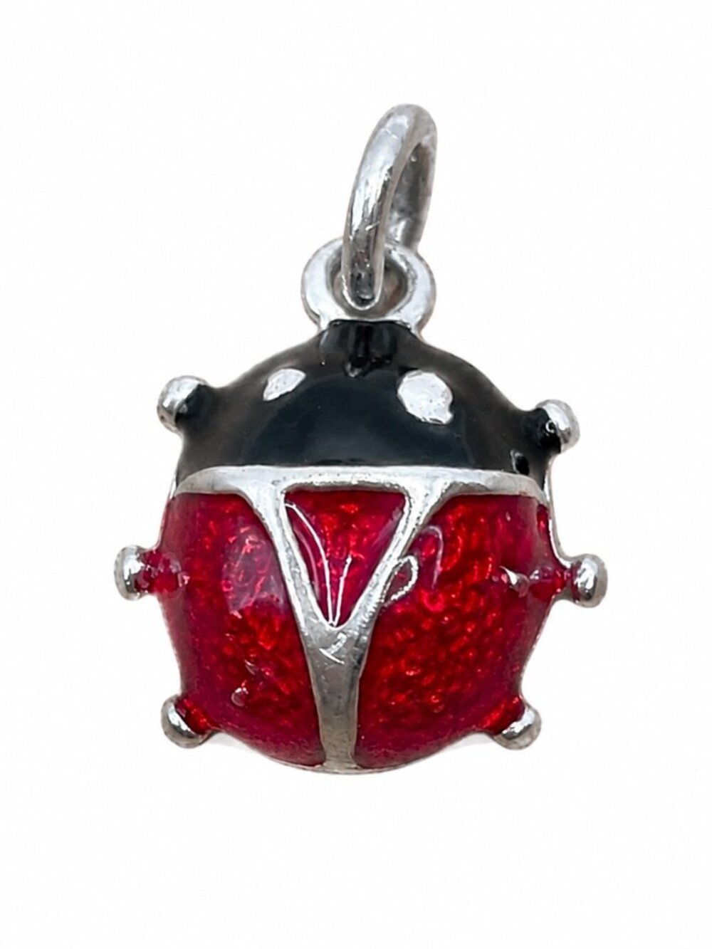 Vintage Sterling Silver 925 Red & Black Enamel Ladybug Charm Pendant